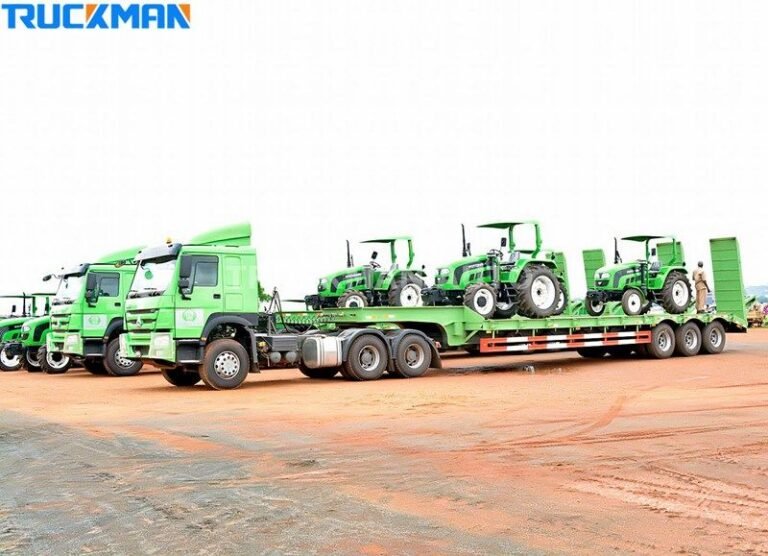 Transporte de maquinaria agrícola en camiones de plataforma baja