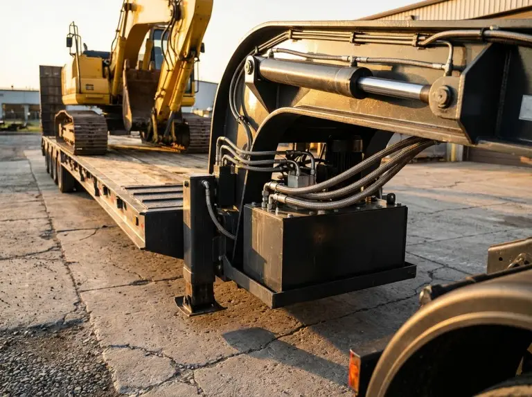 Primer plano del sistema hidráulico en el remolque